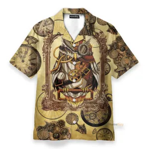 Owl Steampunk Clock Men's Button's Up Shirts - Hawaiian Shirt
