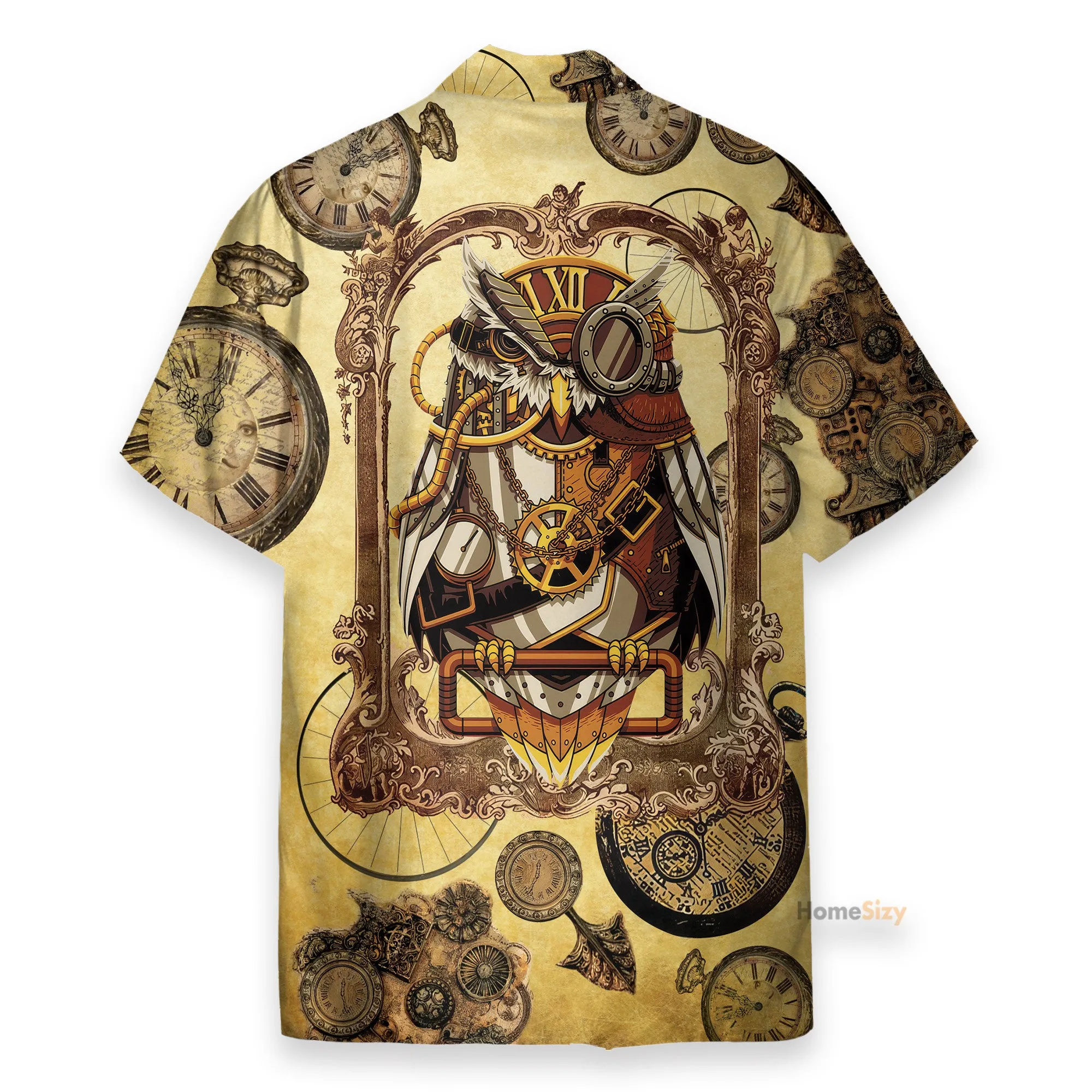 Owl Steampunk Clock Men's Button's Up Shirts - Hawaiian Shirt
