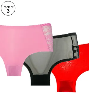 Pack of 3 - MIx Cotton Net Panty For Women