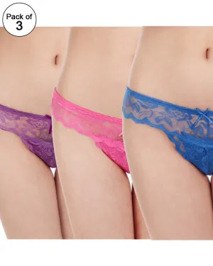Pack of 3 - Sexy Bridal Cotton Net Panty For Ladies