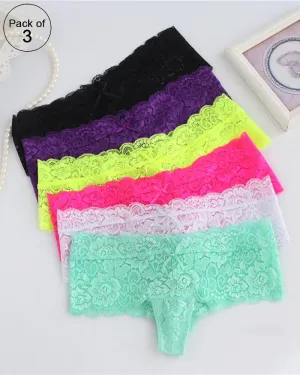 Pack of 3 - Sexy Bridal Cotton Net Panty For Ladies