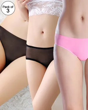 Pack of 3 - Sexy Bridal Cotton Net Panty For Ladies
