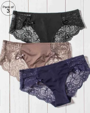 Pack of 3 - Sexy Summer Soft Cotton Net Panty For Ladies
