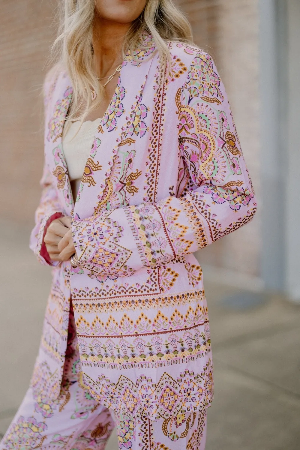 Paisley Print Linen Tie Waist Blazer