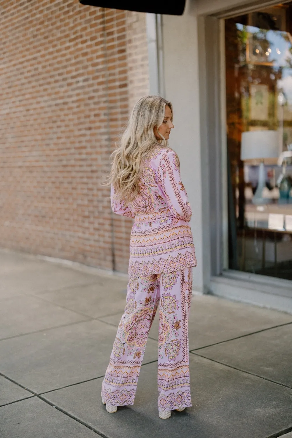 Paisley Print Linen Tie Waist Blazer