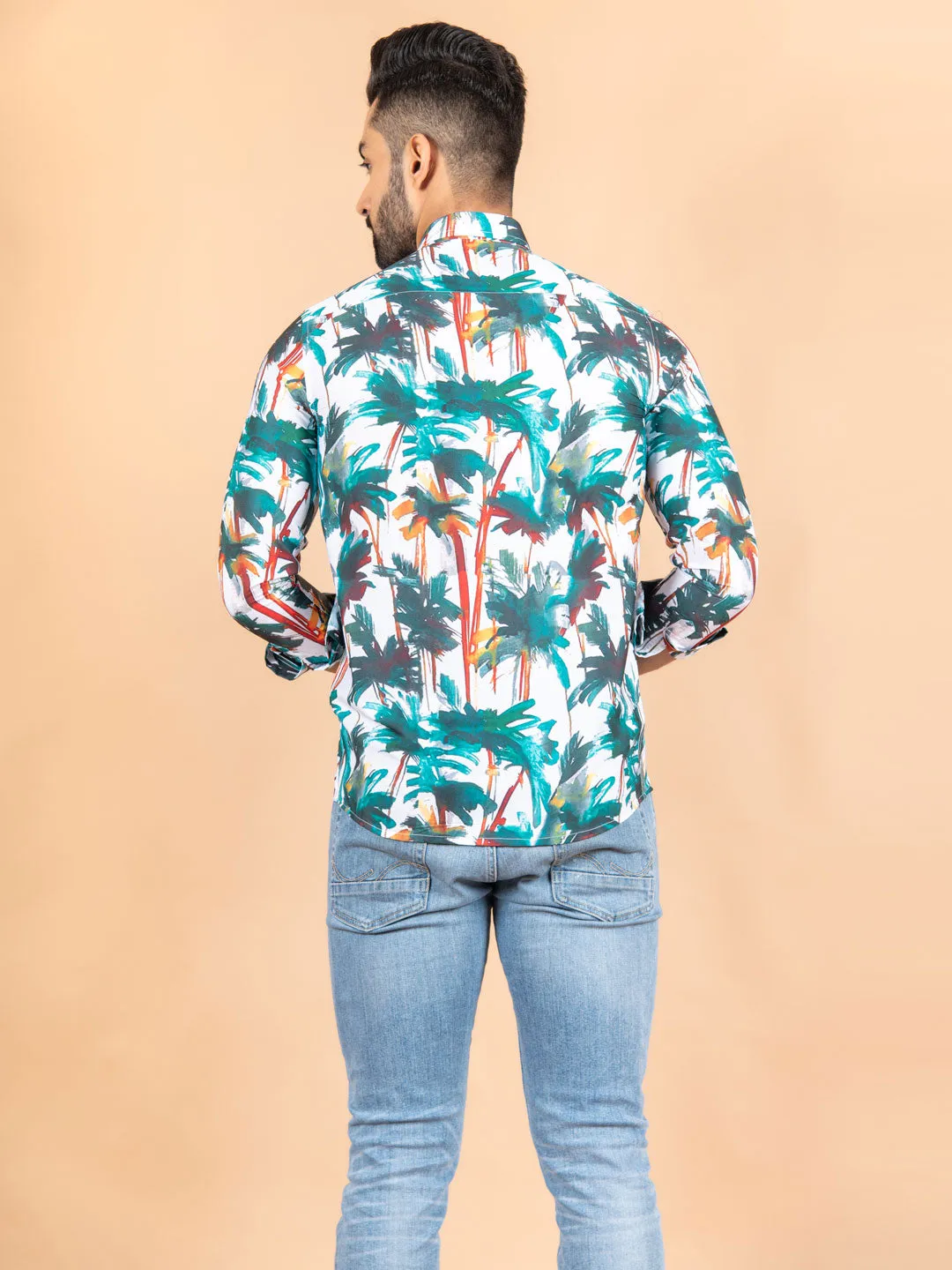 Palm Tree Printed Crepe Shirt