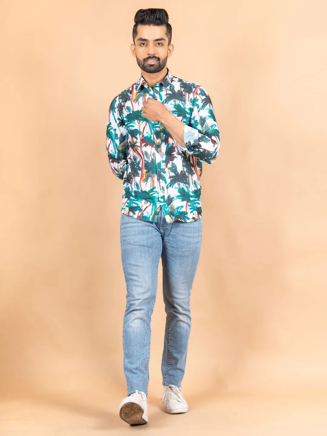 Palm Tree Printed Crepe Shirt