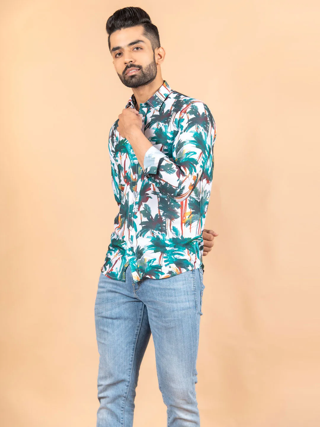 Palm Tree Printed Crepe Shirt