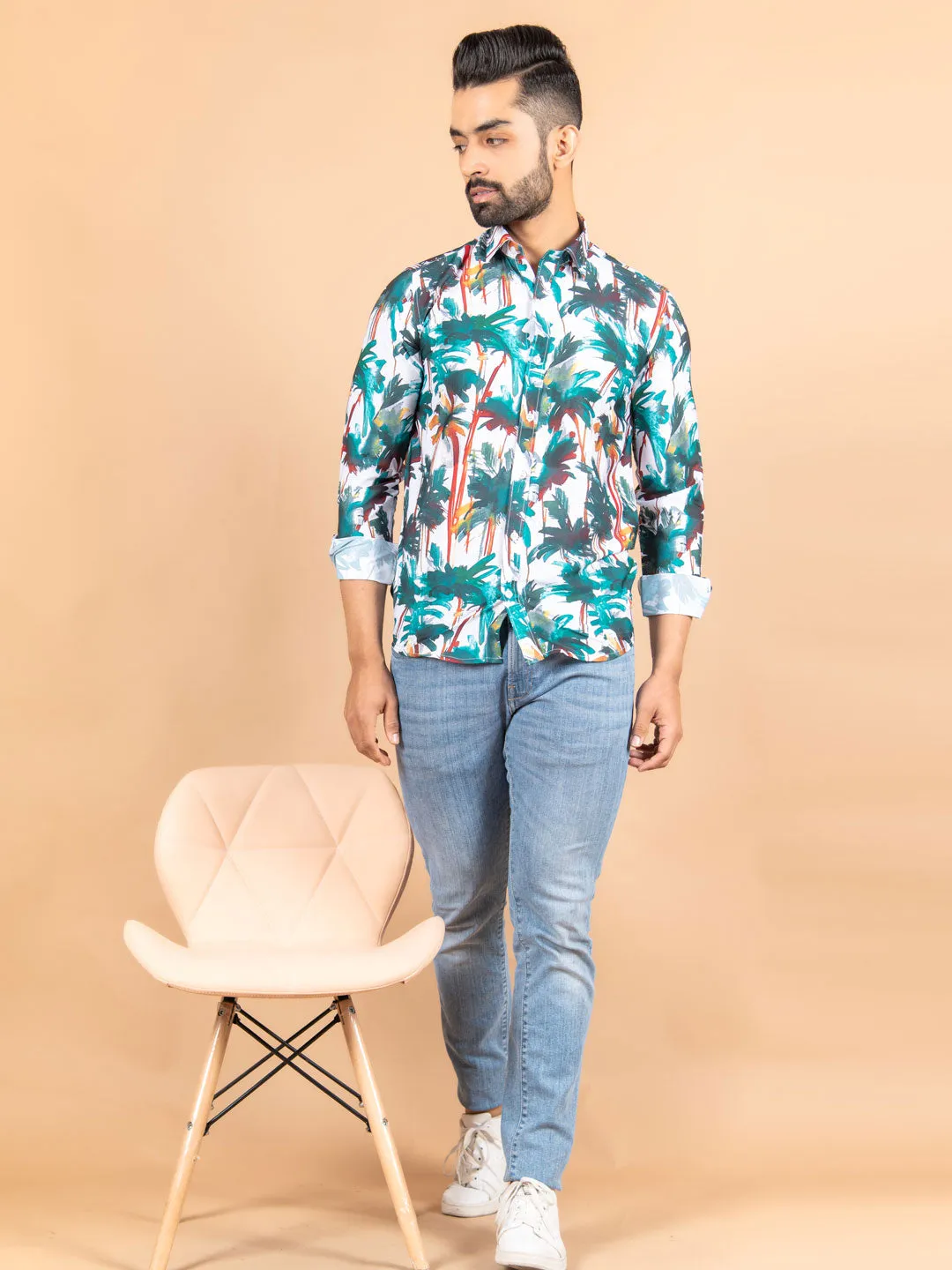 Palm Tree Printed Crepe Shirt