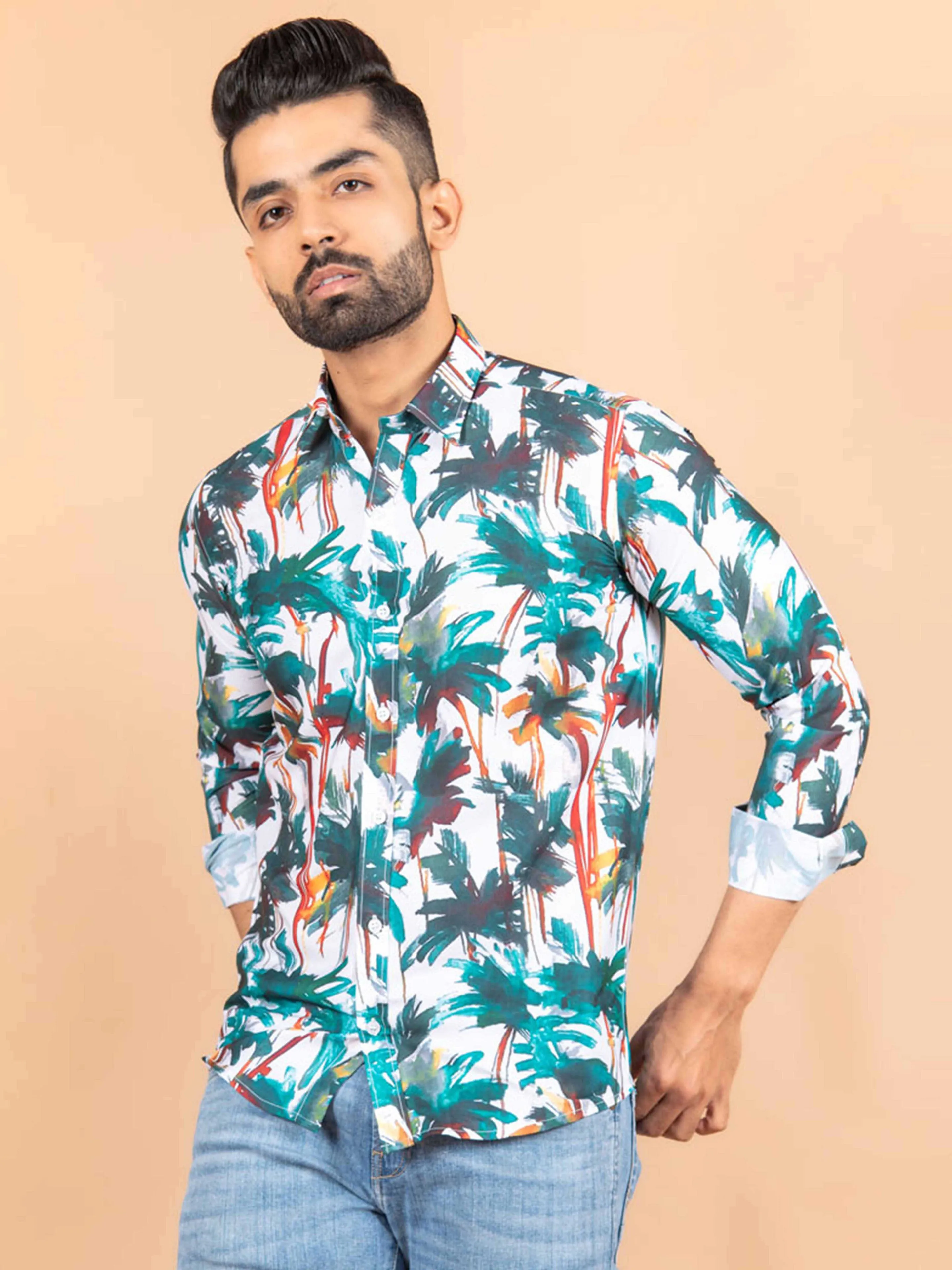 Palm Tree Printed Crepe Shirt