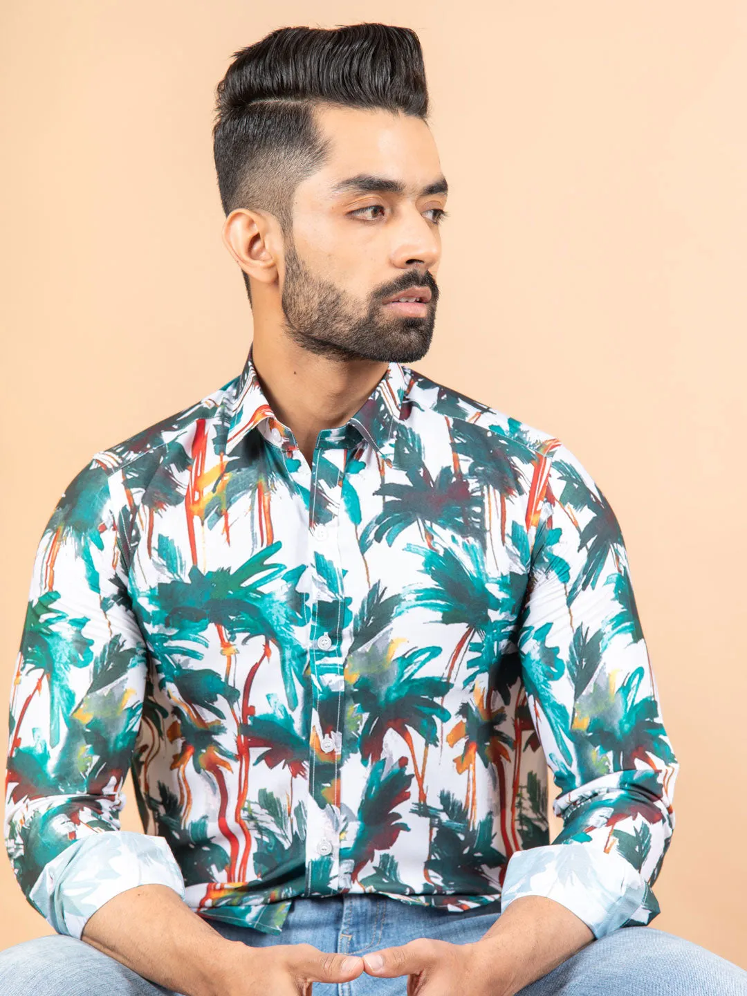 Palm Tree Printed Crepe Shirt