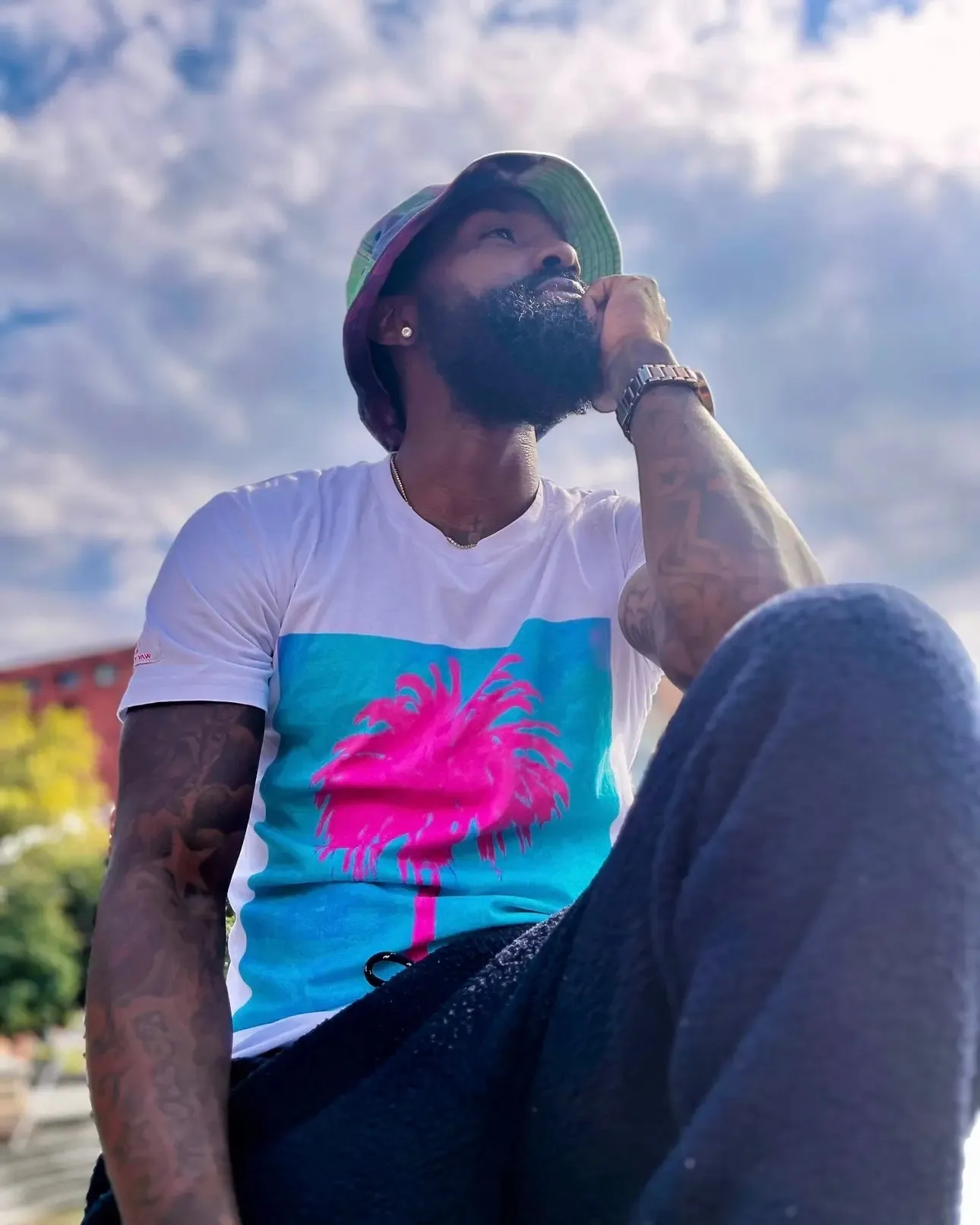 Pink Palm Tree Short Sleeve Staple T-Shirt