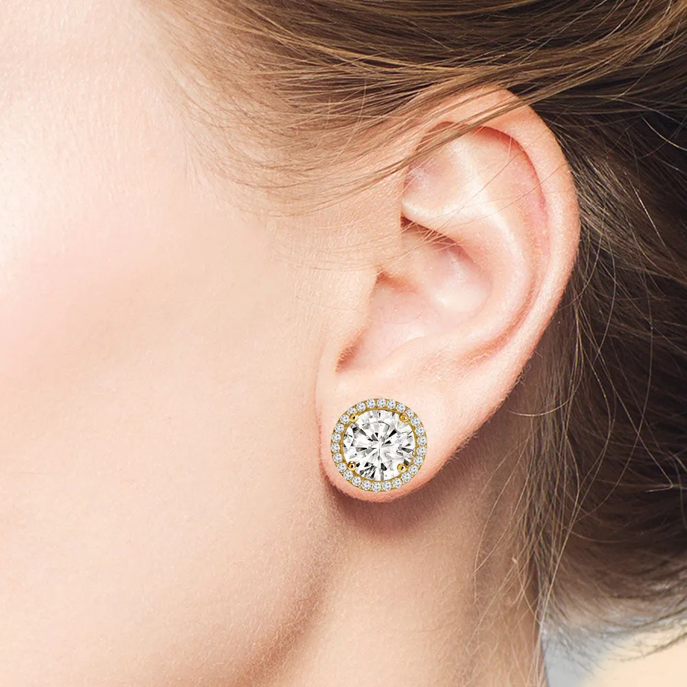 “Rachel”  8.5ct Round Cut Halo Stud Earrings and Jackets