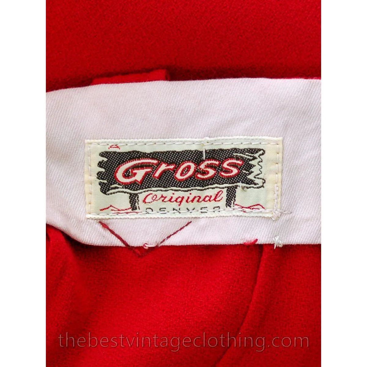 RARE Vintage Rodeo Queen Gross Original 2 PC Pant Suit 1950s Lipstick Red Wool White Trim S