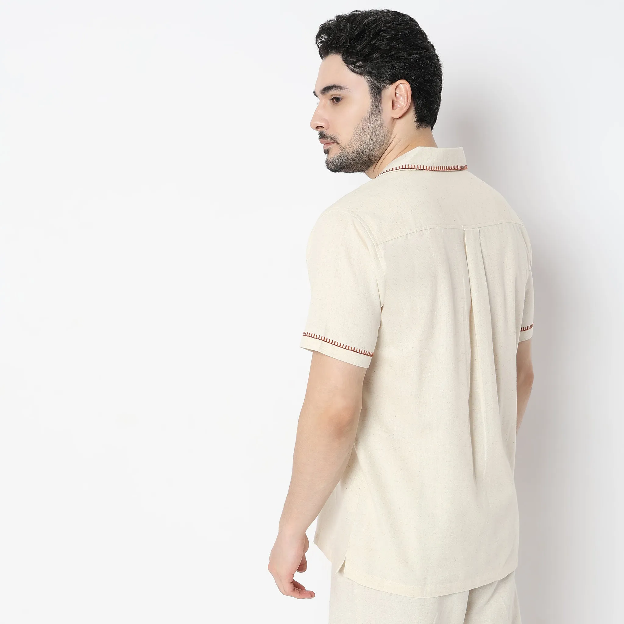 Relaxed Fit Embroidered Half Sleeve Camp Collar Artistry Cuban Shirt