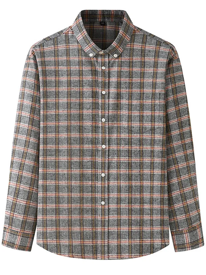 Retro Contrast Color Plaid Lapel Button Up Shirt for Men