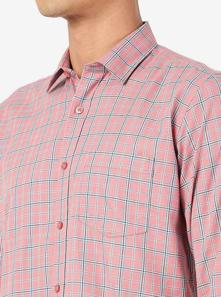 Rose Pink Checked Slim Fit Semi Casual Shirt | Greenfibre