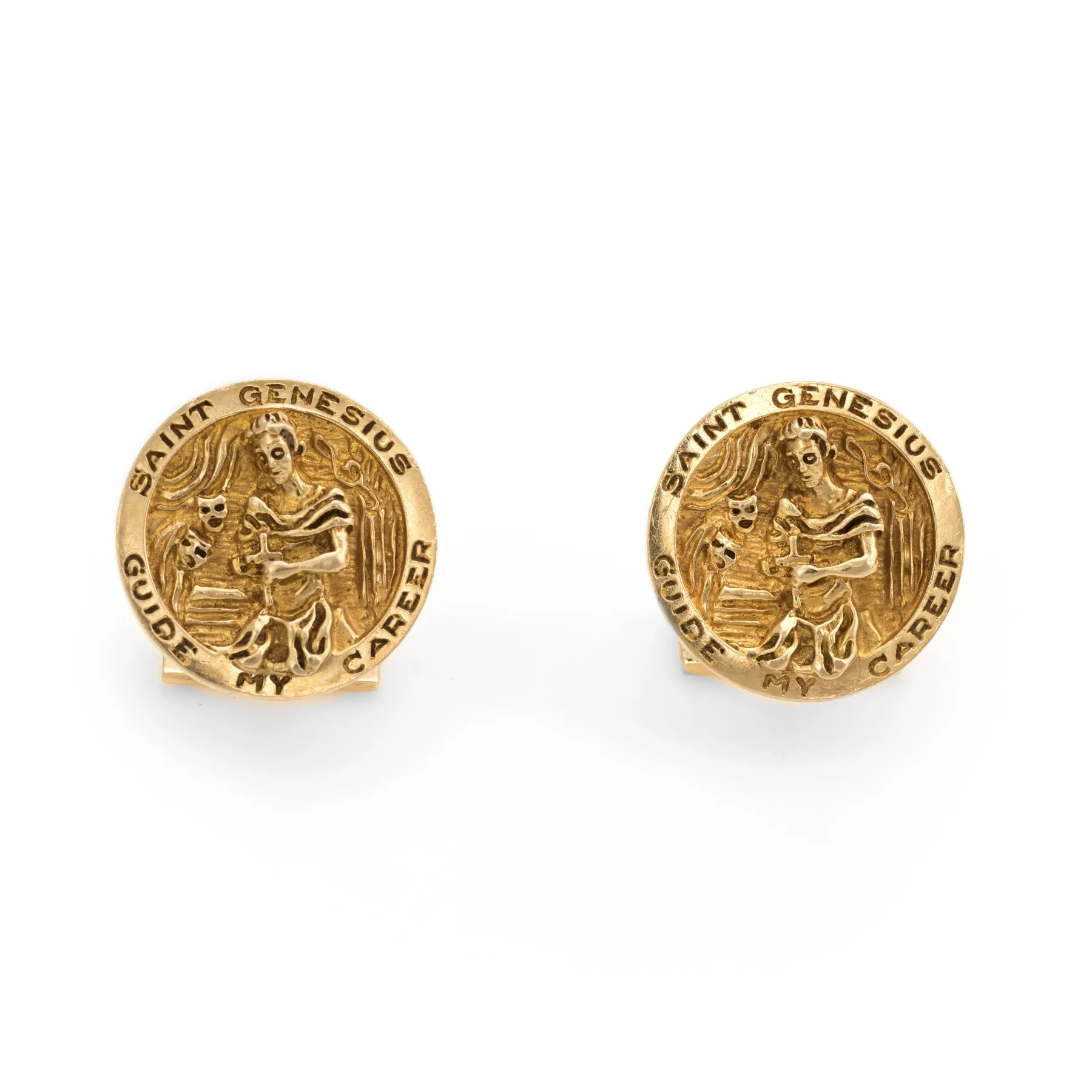 Ruser Cufflinks Vintage 14k Yellow Gold Saint Genesius Fine Jewelry