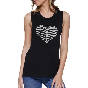 Skeleton Heart Women's Muscle Tee- Black