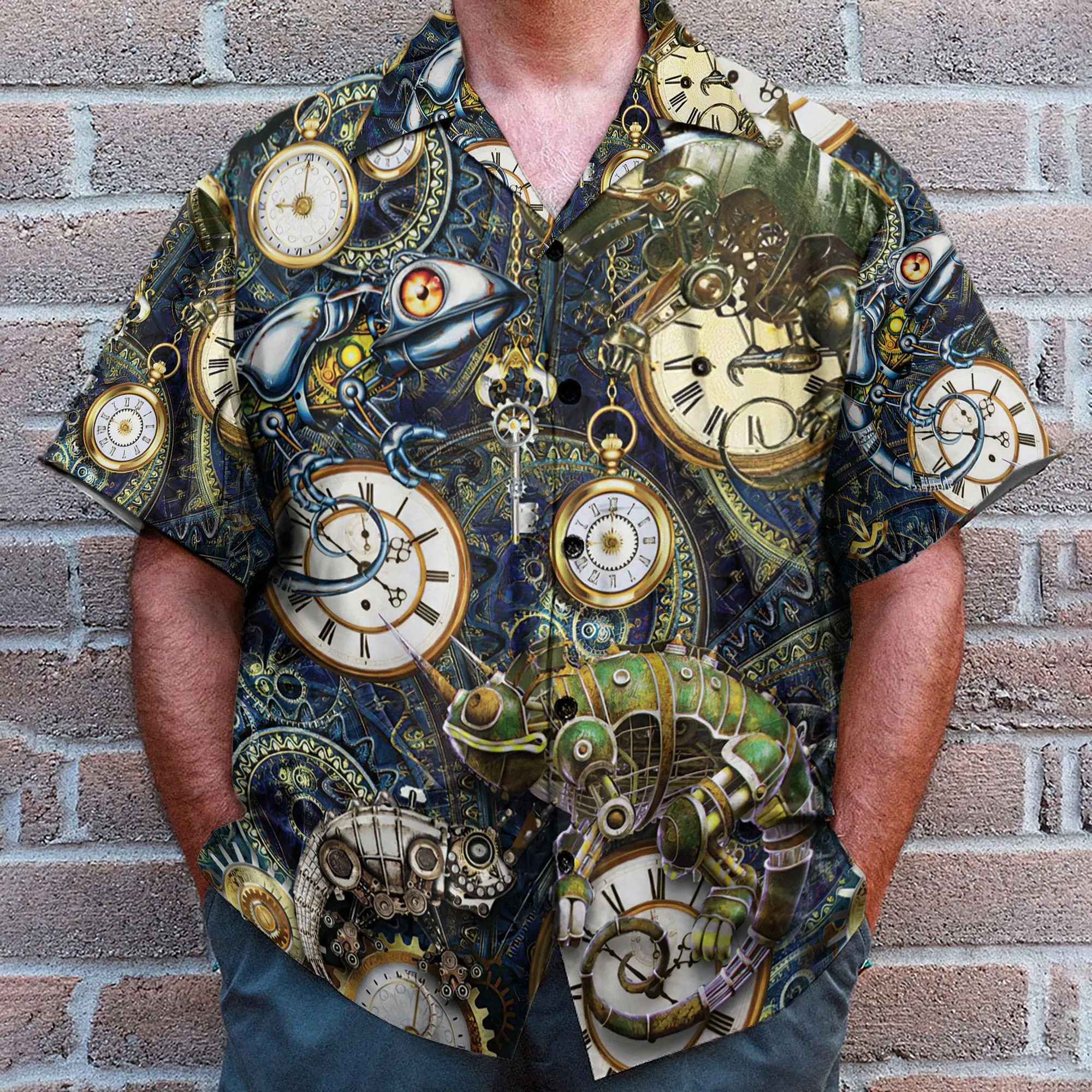 Stay Cool Steampunk Chameleon Men's Button's Up Shirts - Hawaiian Shirt