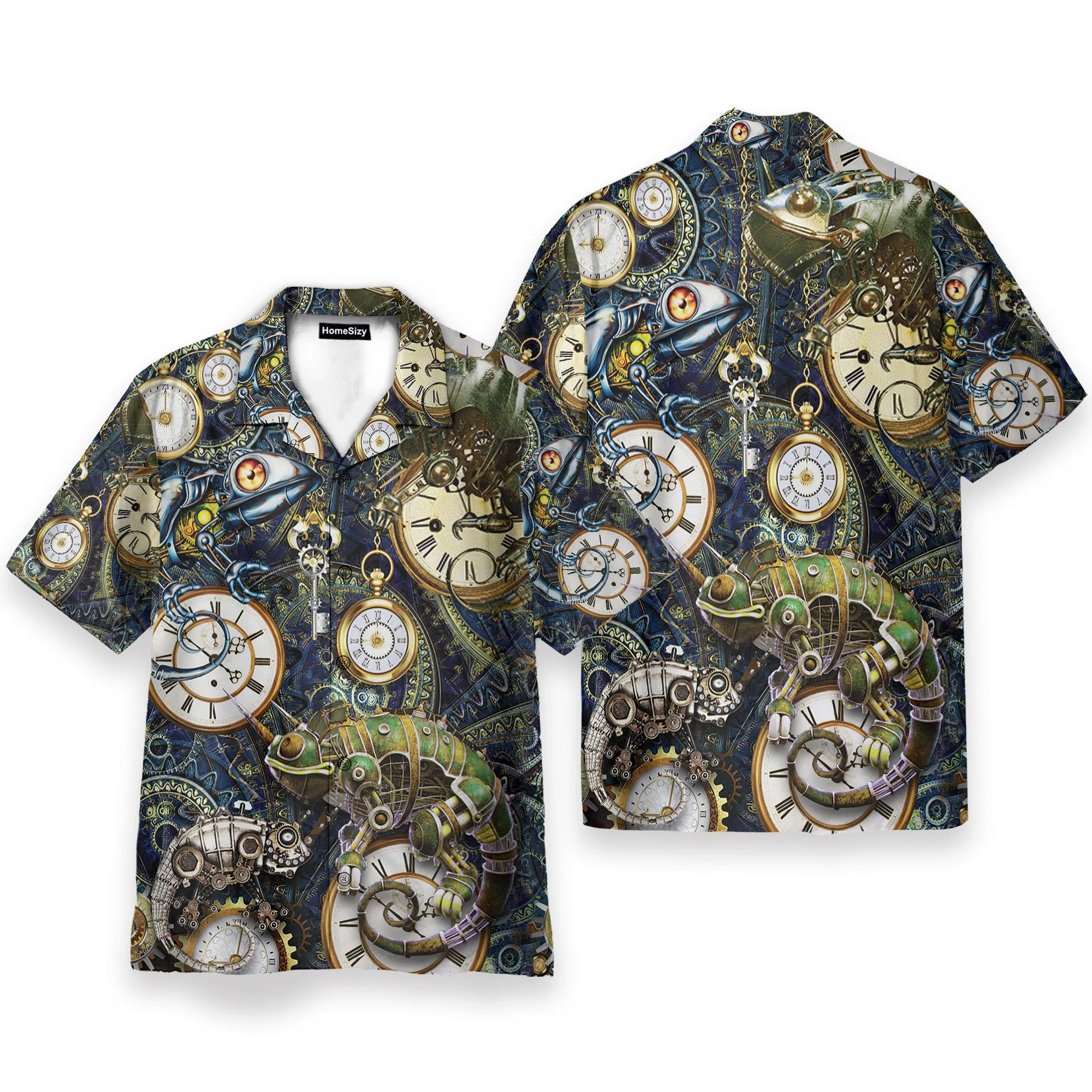 Stay Cool Steampunk Chameleon Men's Button's Up Shirts - Hawaiian Shirt