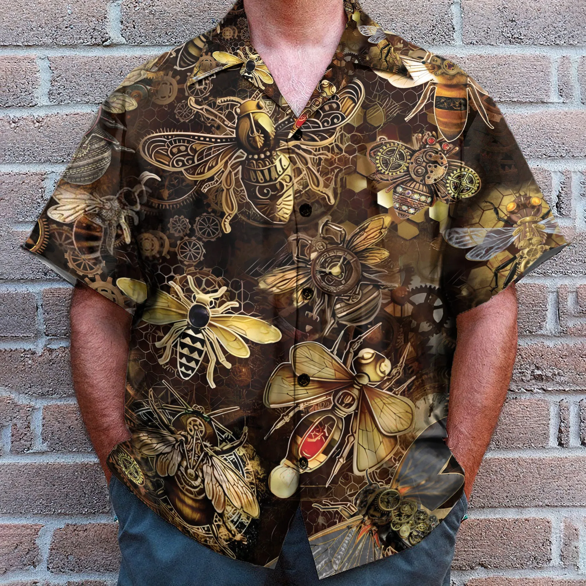 Steampunk Bee Men's Button's Up Shirts - Hawaiian Shirt