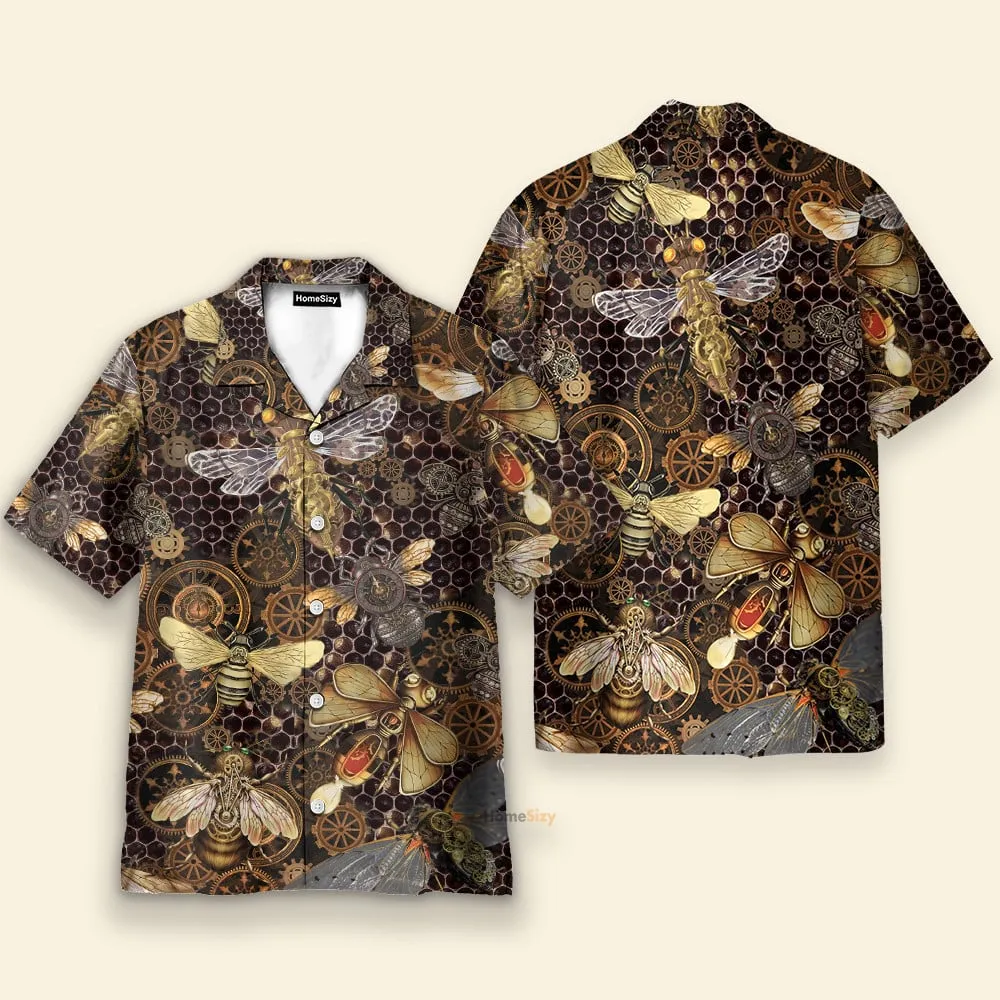 Steampunk Bee Men's Button's Up Shirts - Hawaiian Shirt