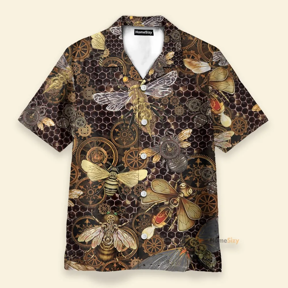 Steampunk Bee Men's Button's Up Shirts - Hawaiian Shirt