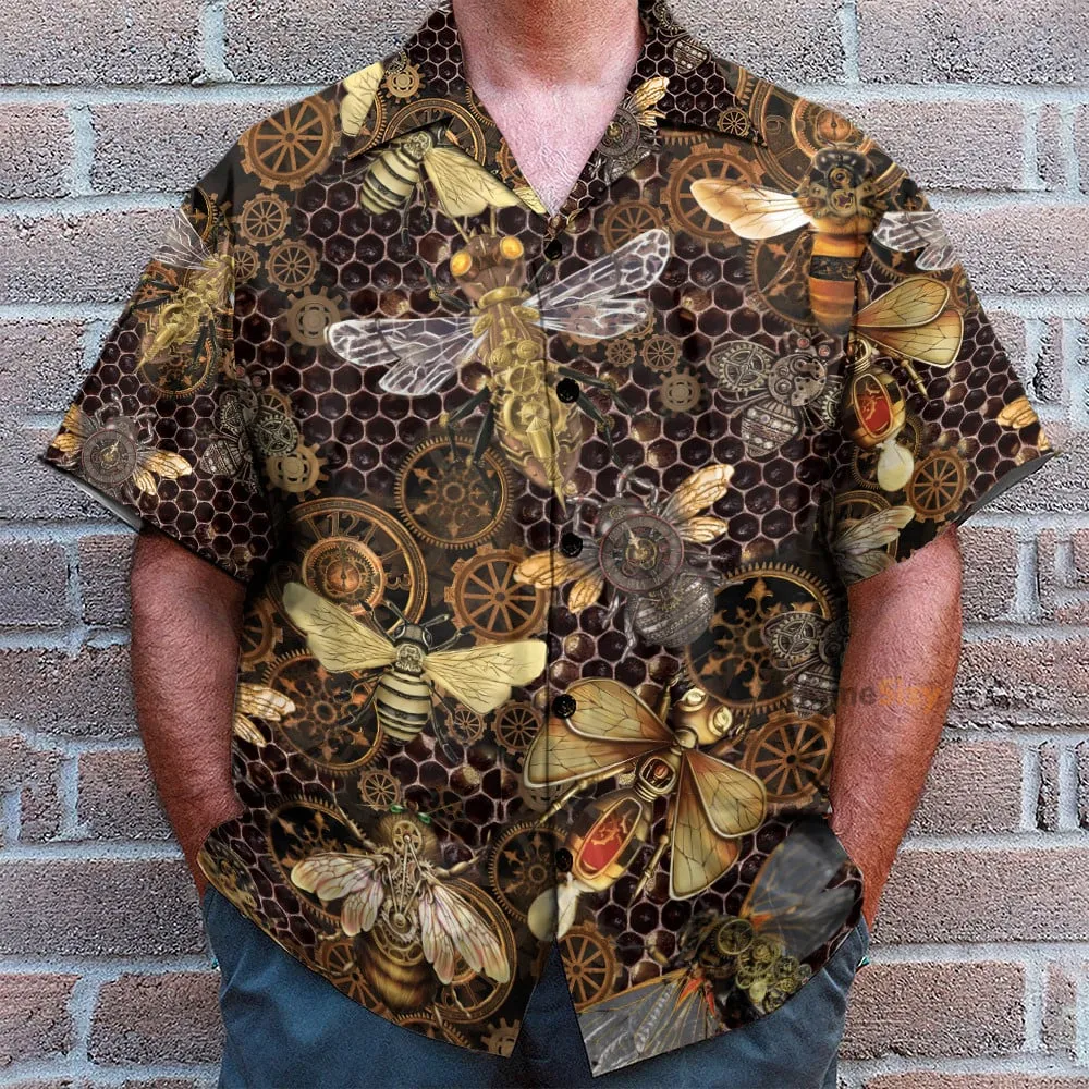 Steampunk Bee Men's Button's Up Shirts - Hawaiian Shirt