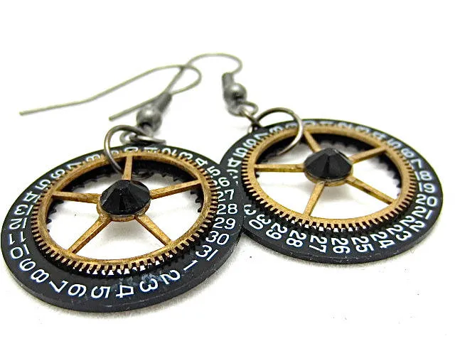 Steampunk ear gear -  Pendulum  - Steampunk Earrings - Repurposed art