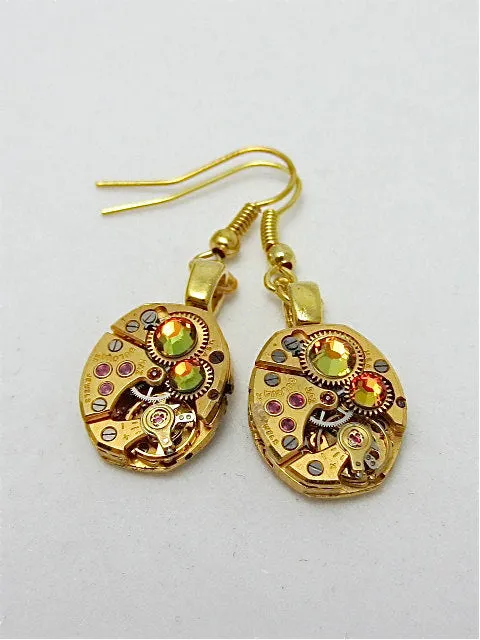 Steampunk ear gear - watch movement - Gold - Steampunk Earrings - Repurposed art