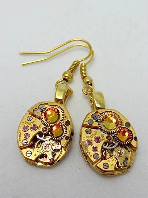 Steampunk ear gear - watch movement - Gold - Steampunk Earrings - Repurposed art