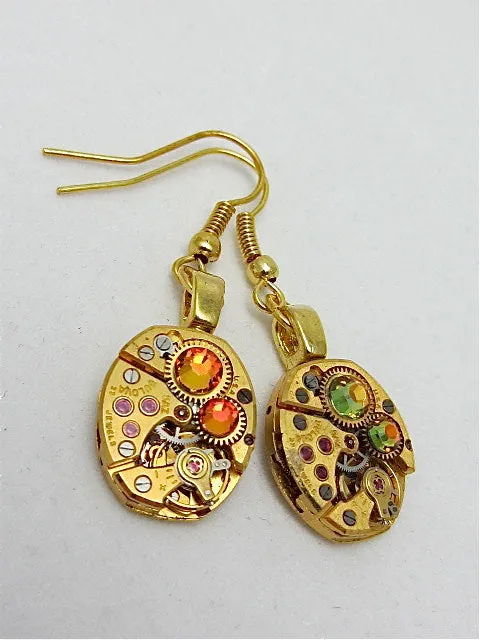 Steampunk ear gear - watch movement - Gold - Steampunk Earrings - Repurposed art