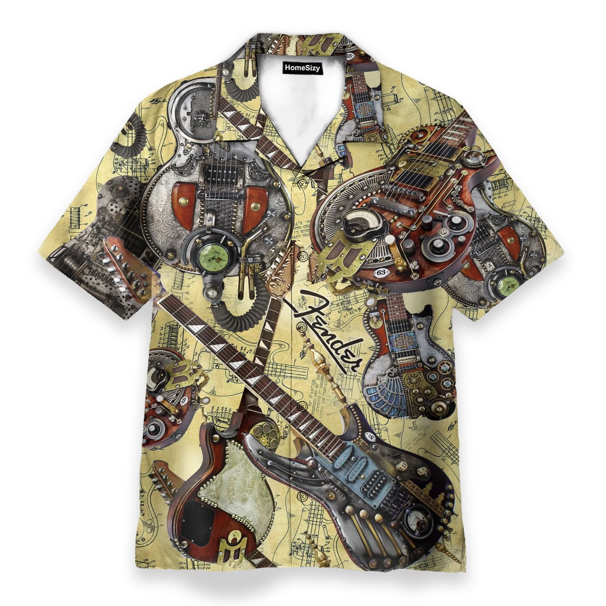 Steampunk Guitar Men's Button's Up Shirts - Hawaiian Shirt