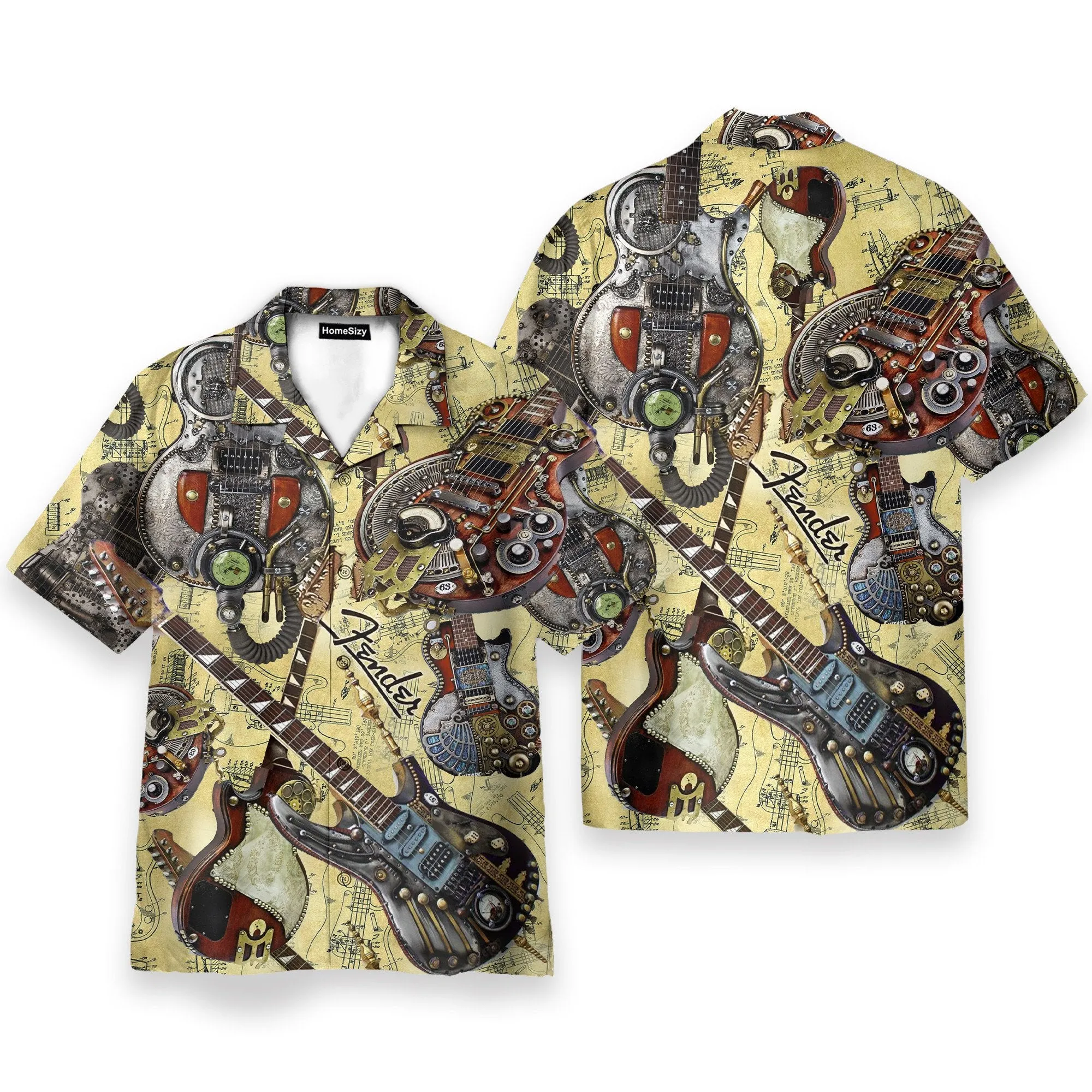 Steampunk Guitar Men's Button's Up Shirts - Hawaiian Shirt