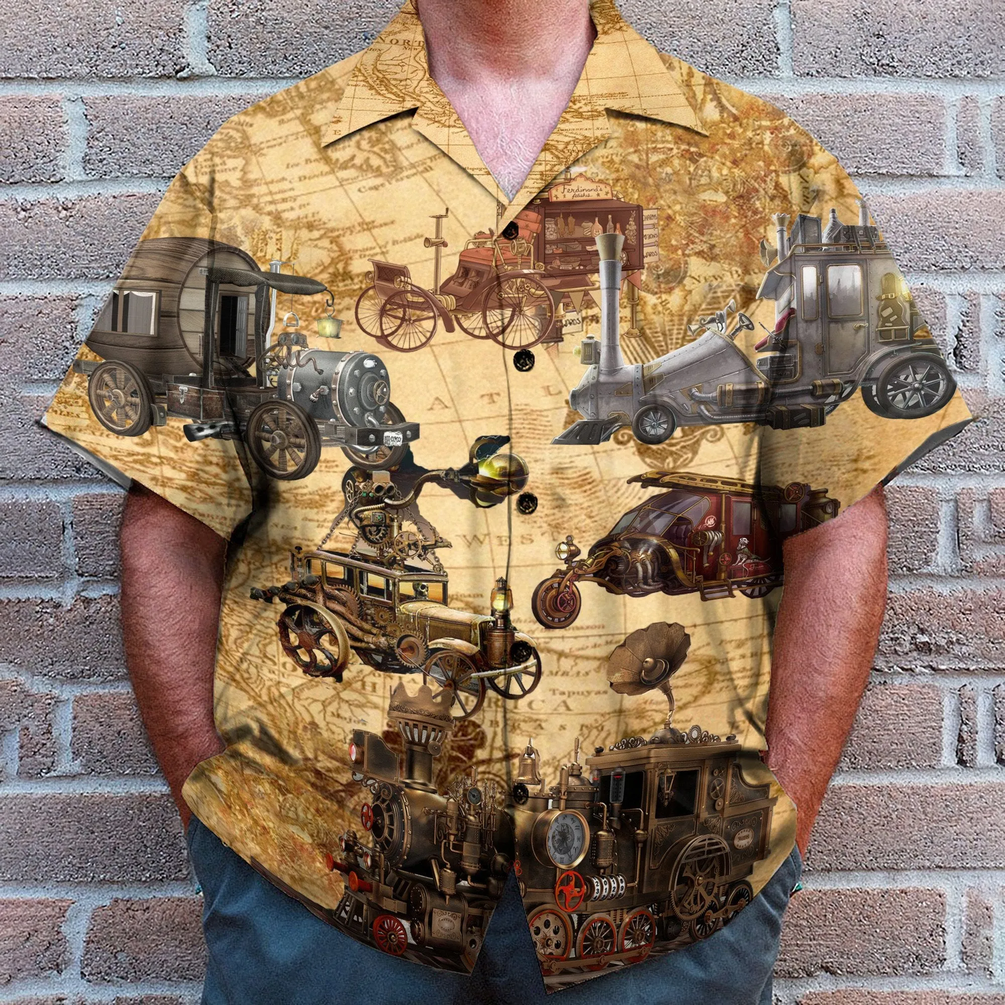 Steampunk Vehicle Design Men's Button's Up Shirts - Hawaiian Shirt