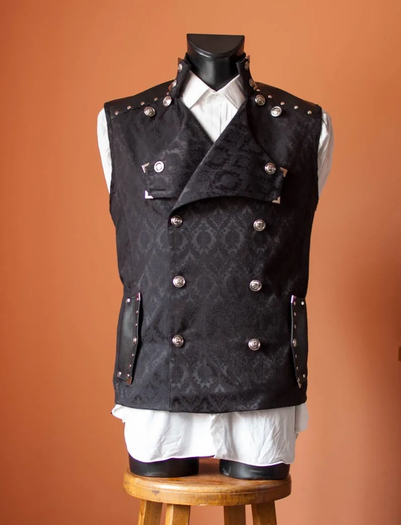 Steampunk victorian fantasy double-breasted grey male vest