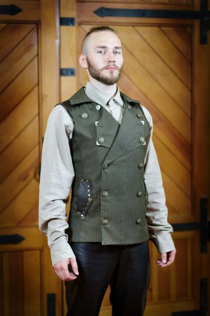 Steampunk victorian fantasy double-breasted grey male vest