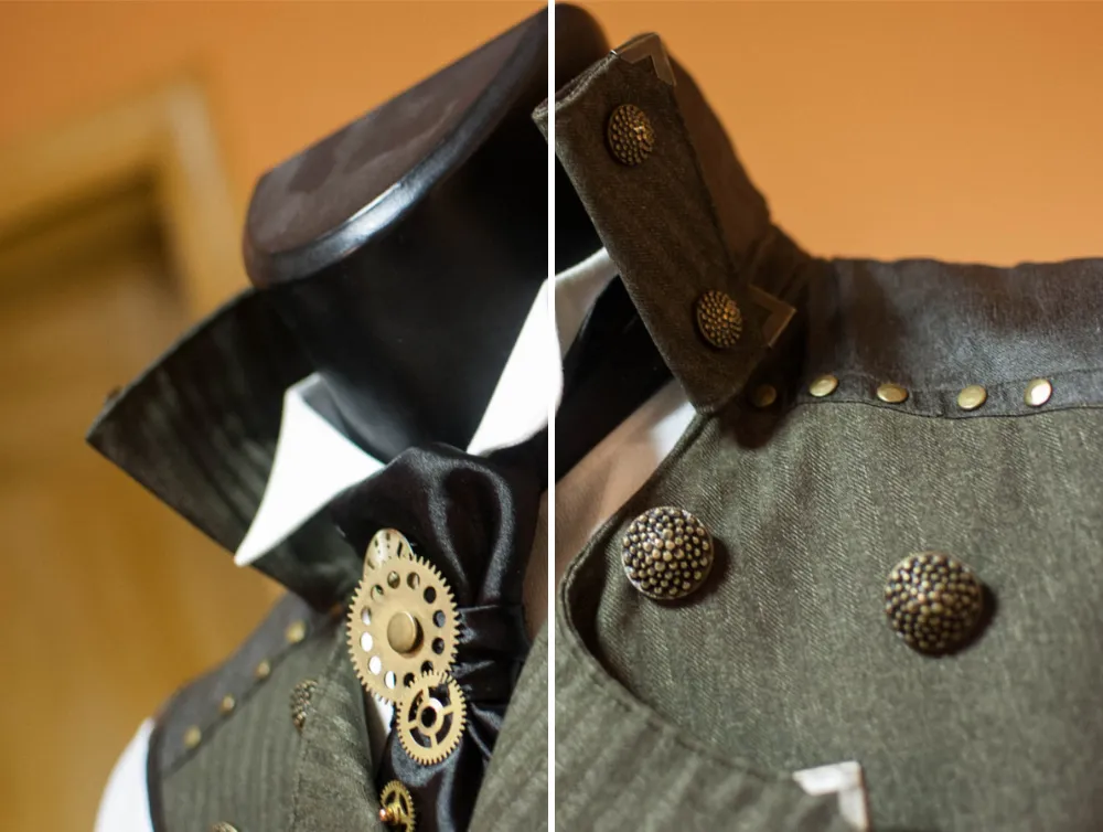 Steampunk victorian fantasy double-breasted grey male vest