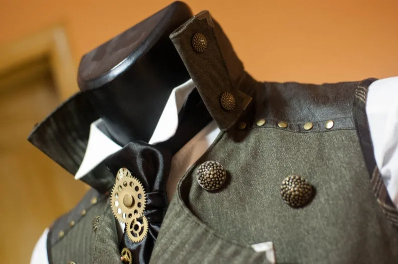 Steampunk victorian fantasy double-breasted grey male vest