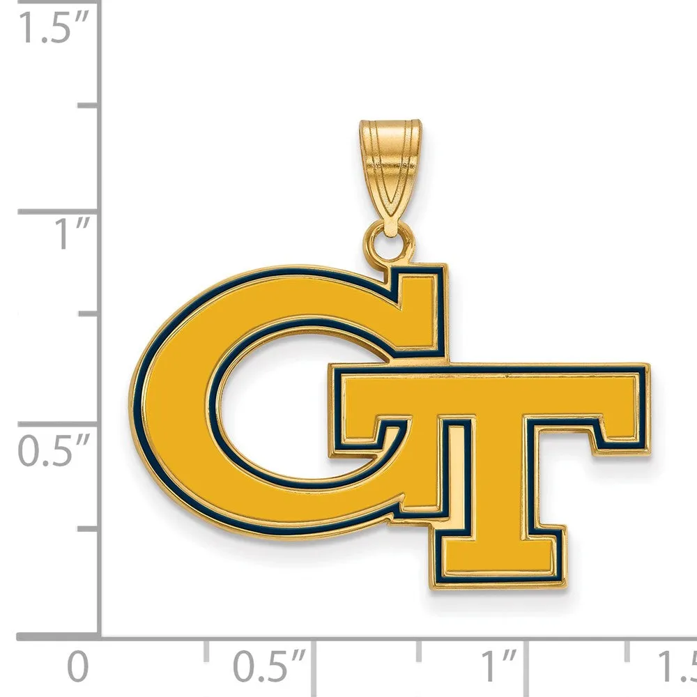 Sterling Silver Gold-plated Georgia Institute of Technology G-T Large Enameled Pendant