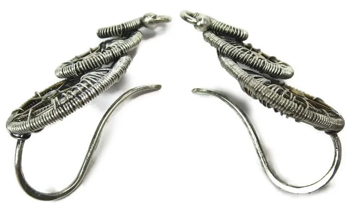 Sterling Silver Steampunk Ear Pins with Brass Watch Gears; "Rolling Wave" Model