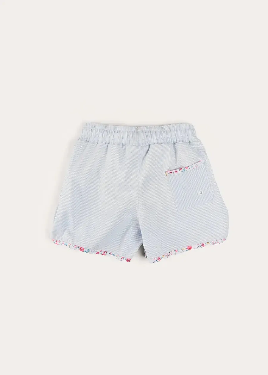 Striped Contrast Trim Swim Shorts in Blue (2-10yrs)