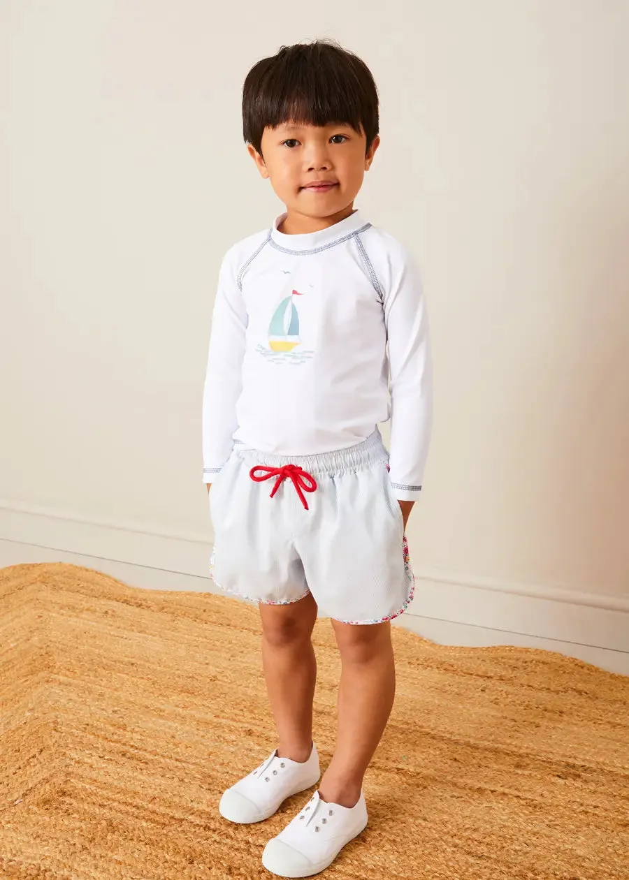 Striped Contrast Trim Swim Shorts in Blue (2-10yrs)
