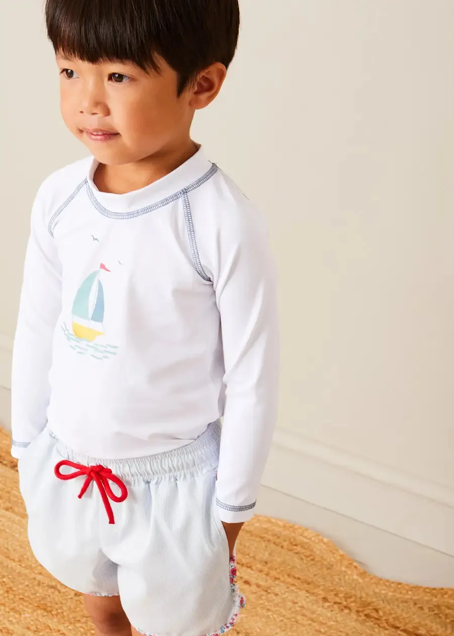 Striped Contrast Trim Swim Shorts in Blue (2-10yrs)