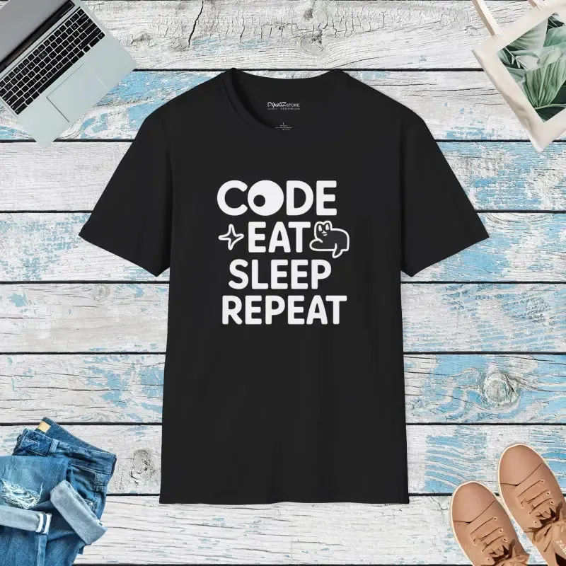 Stylish Programmer Tee Code Eat Sleep Repeat