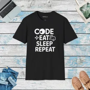 Stylish Programmer Tee Code Eat Sleep Repeat