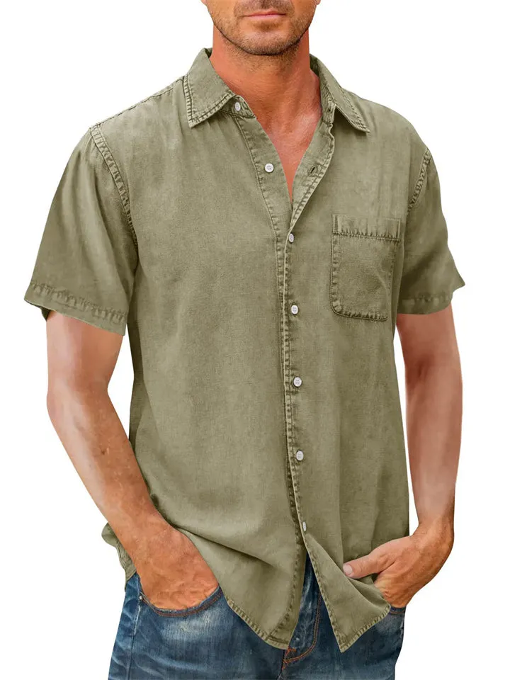 Summer Relaxed Lapel Short Sleeve Button Down Shirts for Men