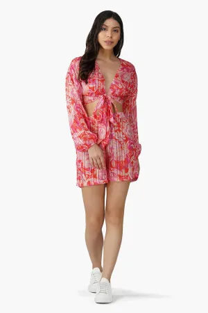 Sweet Pea Wine Printed Front Tie Top
