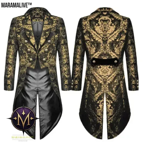 The Alchemist's Dream: A Vision in Velvet and Lace: Fashion Men's Gothic Steampunk Tail Jacket Black Brocade Brocade Wedding Coat